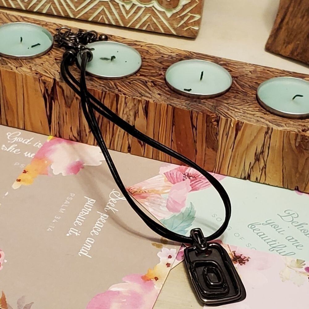 Chico's Black leather Vintage pendant necklace